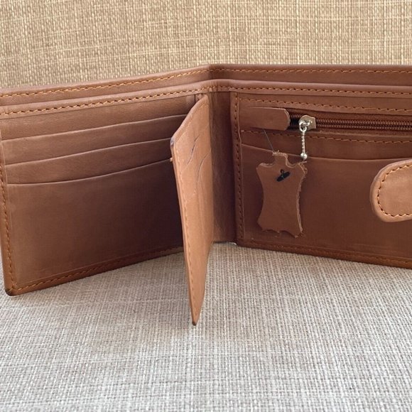 Men Wallet Billfold Handmade Genuine Leather Bifold Card Holder W/ Snap - Picture 2 of 11